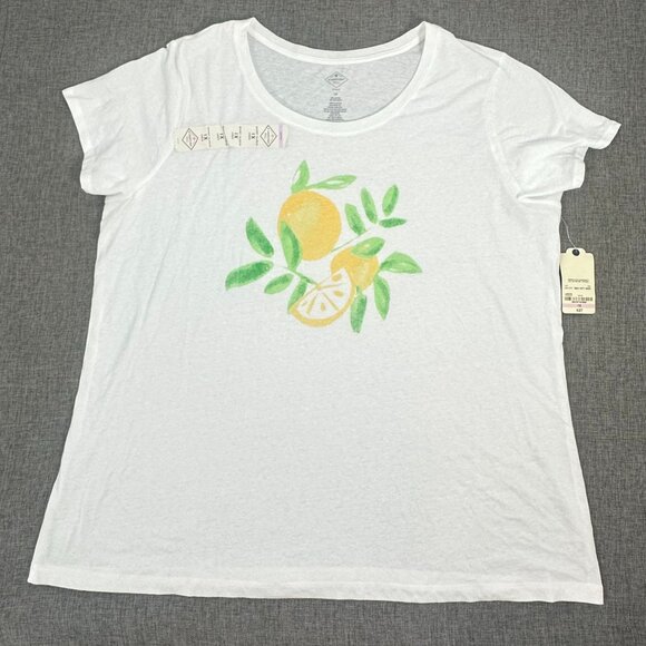 NEW! St Johns Bay lemons T-Shirt Plus 1X Cotton Blend White Round Neck Short Sle - Picture 2 of 11